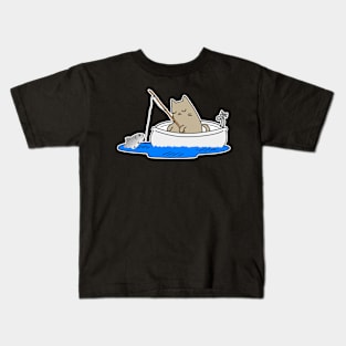 Bathtub Fishing Adventure - Cat Design Kids T-Shirt